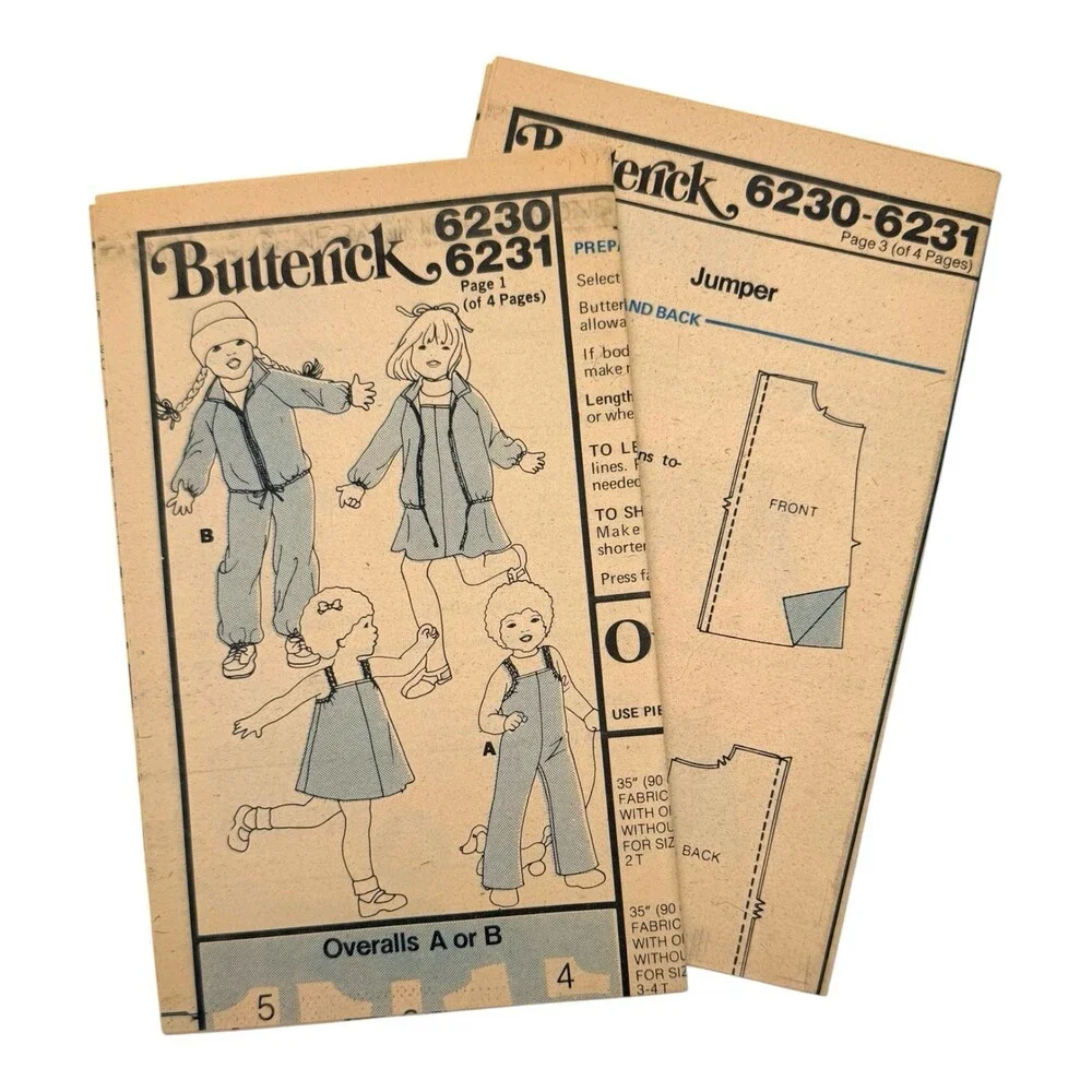 VTG 1971 Butterick Sewing Pattern Child’s Jacket Jumper & Overalls Size 6 #6231